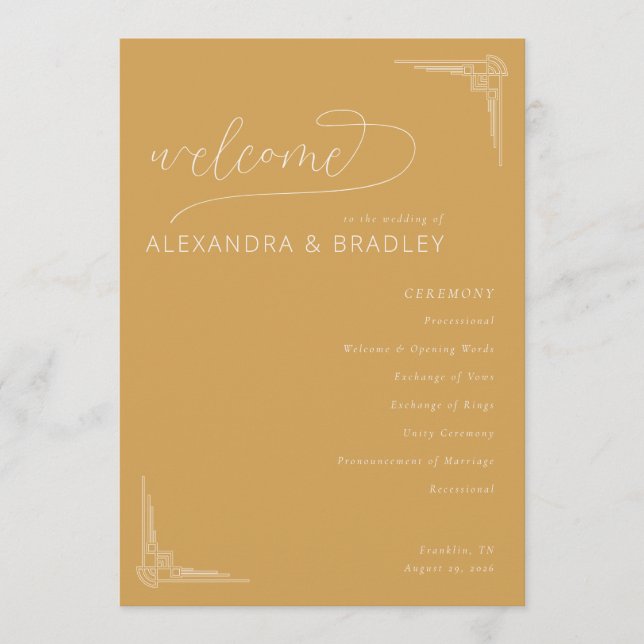 Warm Mustard Wedding Ceremony Schedule Programme (Front)