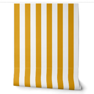 Warm Mustard Yellow and White Stripes Wallpaper