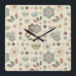 Warm Nature Flowers Mid Century Modern Pattern Square Wall Clock<br><div class="desc">For a laid back earth tone mid century feel on your wall,  this mid 20th century inspired clock is perfect for that accent you’re looking for.</div>