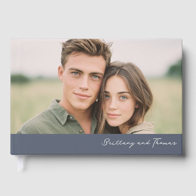 Warm Navy Intimate Photo Guest Book (Front)