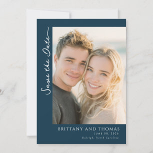 Warm Navy Minimalist Photo Save The Date