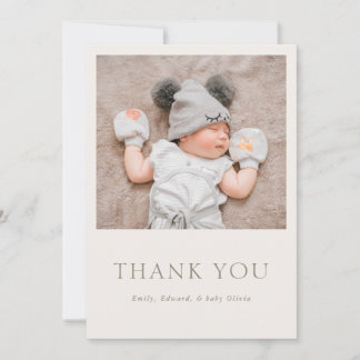 Warm Neutral Baby Shower Photo Thank You Card
