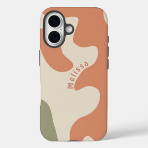 Warm Neutral Boho Organic Shaped Personalised Name iPhone 16 Case