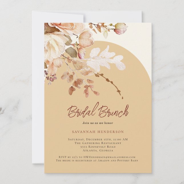 Warm Neutral Bridal Brunch Floral Bridal Shower Invitation (Front)