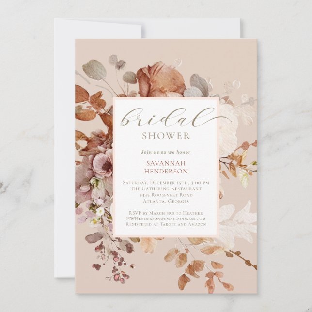Warm Neutral Floral Bridal Shower Invitation (Front)