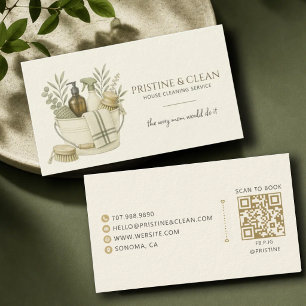 Warm Neutral House Cleaning Service QR Code Business Card