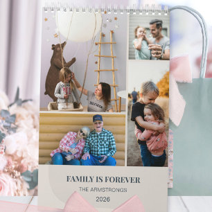 Warm Neutral Minimalist Family Photo Collage Wall Calendar