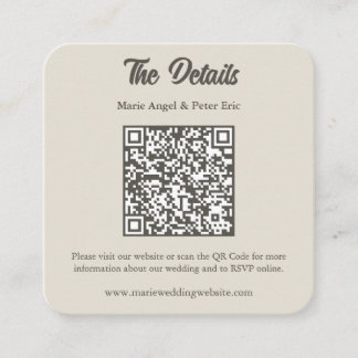 Warm Neutral Monogram QR Code Wedding Details Square Business Card