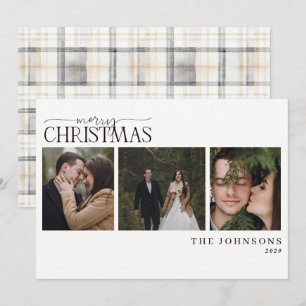 Warm Neutral Plaid Newlywed Christmas Photo Holiday Card