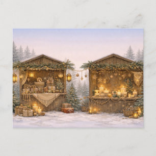 Warm Neutral Watercolor Rustic Christmas Market Holiday Postcard
