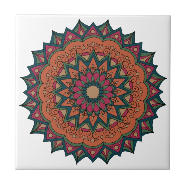 Warm Orange and Red Mandala Tile (Front)