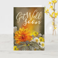 Warm Orange Floral Get Well Soon Personalized Card