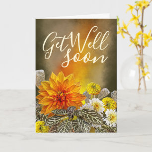 Warm Orange Floral Get Well Soon Personalized Card