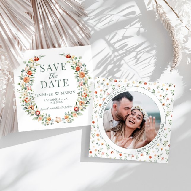 Warm orange floral Save the Date photo invitation (Creator Uploaded)