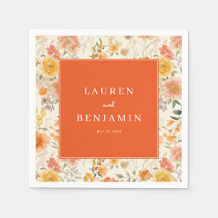 Warm Orange Floral Vintage Napkin