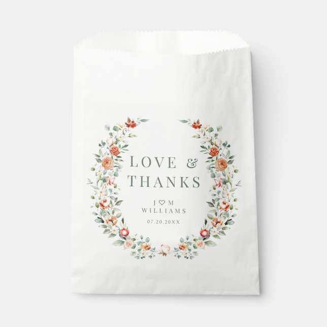 Warm orange flower wedding thank you favour bags (Front)