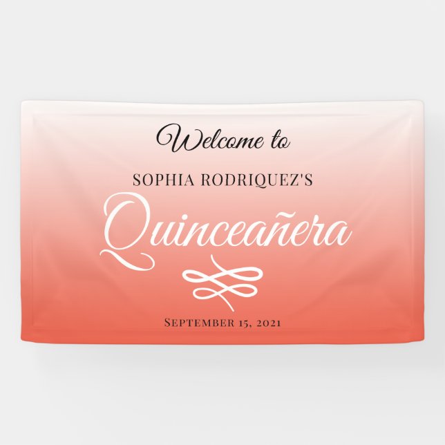 Warm Orange Quinceañera 15th Birthday Welcome Banner (Horizontal)