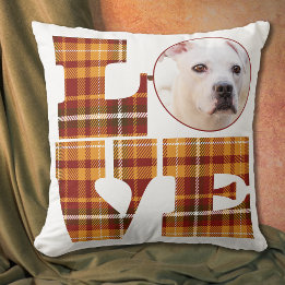 Warm Orange Red Brown Plaid Love Saying Photo Cushion