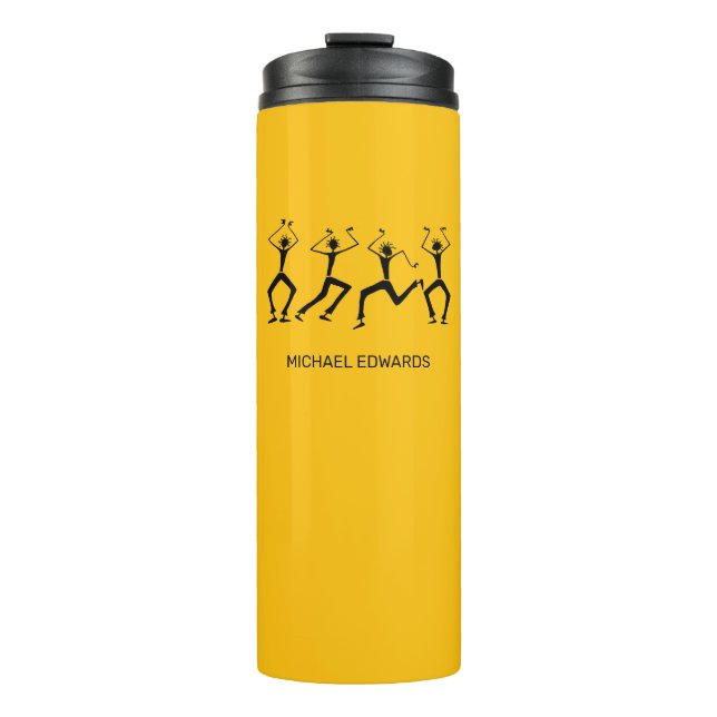 Warm, Orange, Silhouette Happiness Party Dancers Thermal Tumbler (Front)