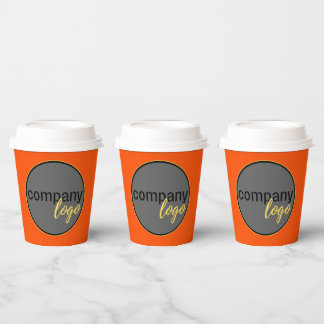 WARM ORANGE SIMPLE BUSINESS LOGO COMPANY BRANDING PAPER CUPS