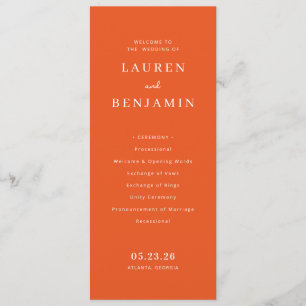 Warm Orange Wedding Ceremony Programme