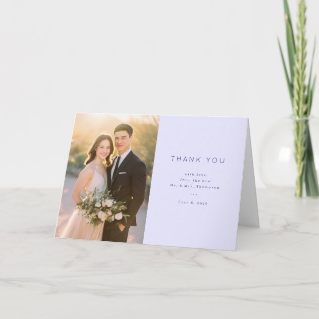 Warm Pale Blue Minimalist Photo Thank You Card (Front)