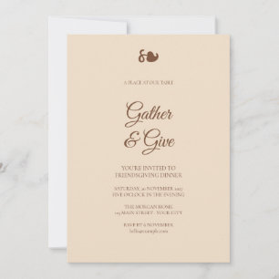 Warm Parchment Umber Flourish Friendsgiving Dinner Invitation