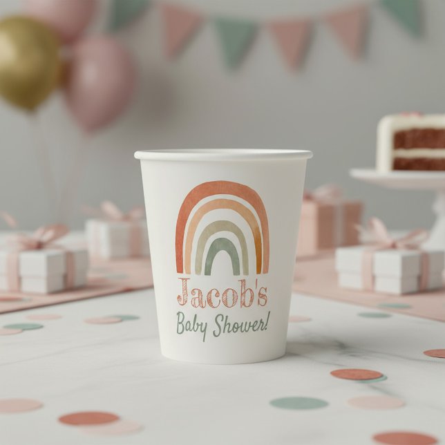 Warm Pastel Rainbow Watercolor Baby Shower Paper Cups (Warm Pastel Rainbow Watercolor Baby Shower Paper Cups.)
