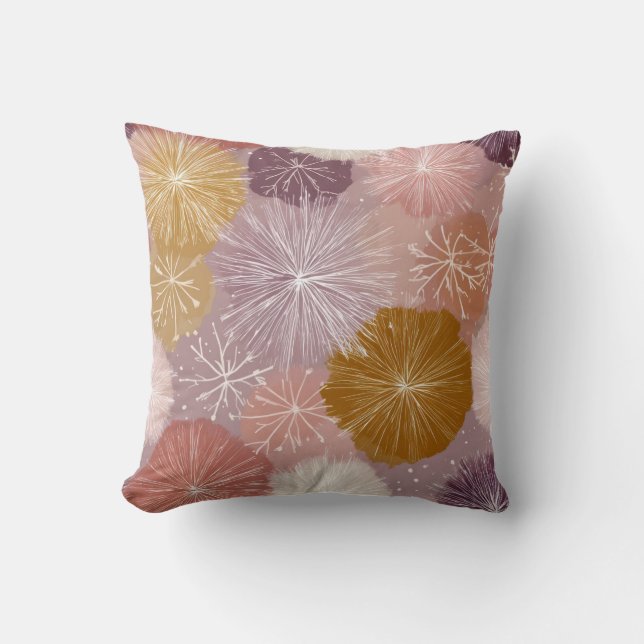Warm Pastel Snowflake Botanical Throw Pillow (Front)