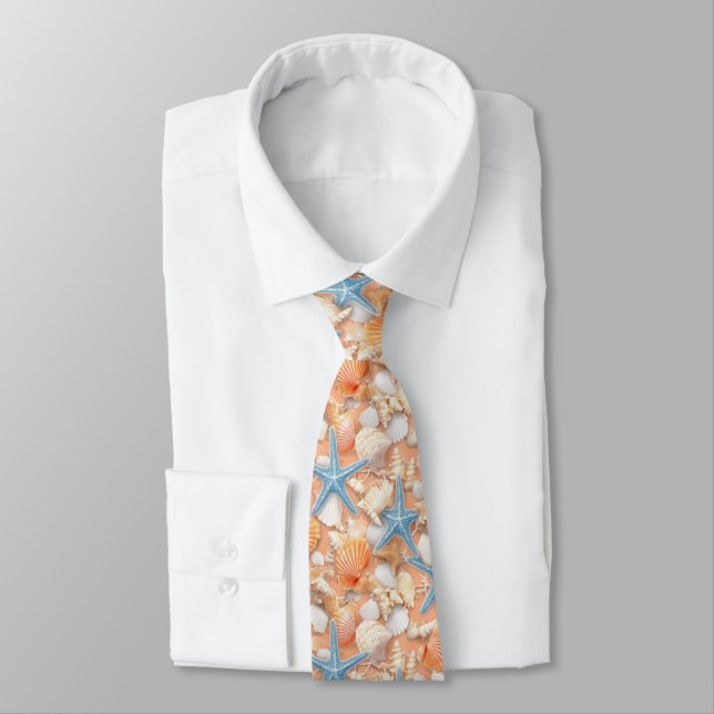 Warm Peach Beach Shells Starfish Summer Tie (Tied)