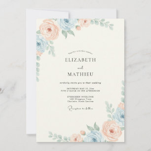 Warm Peach Cornflower Peony Wedding Invitation