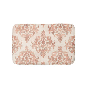 Warm Peach Damask Watercolor Ornamental Pattern Bath Mat
