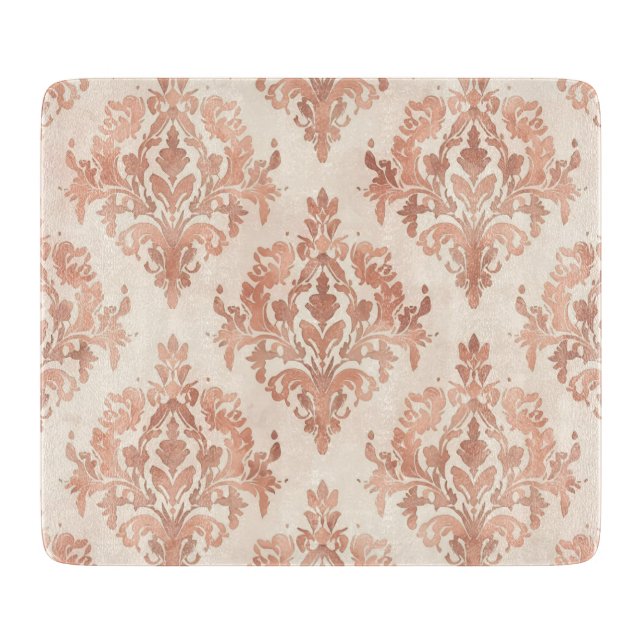 Warm Peach Damask Watercolor Ornamental Pattern Cutting Board (Front)