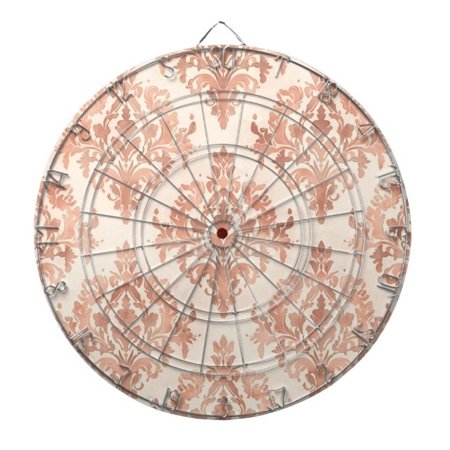Warm Peach Damask Watercolor Ornamental Pattern Dartboard (Front)