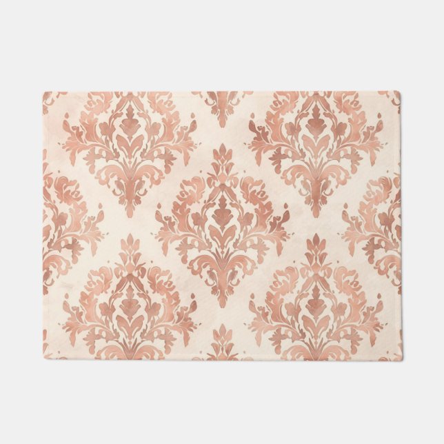 Warm Peach Damask Watercolor Ornamental Pattern Doormat (Front)