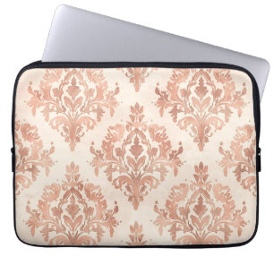 Warm Peach Damask Watercolor Ornamental Pattern Laptop Sleeve