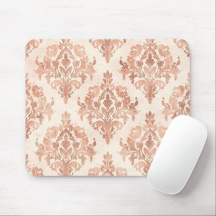 Warm Peach Damask Watercolor Ornamental Pattern Mouse Mat