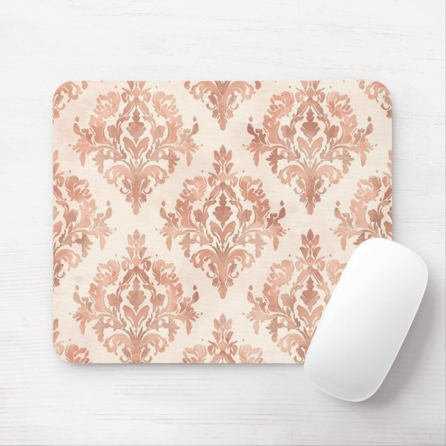 Warm Peach Damask Watercolor Ornamental Pattern Mouse Mat (With Mouse)