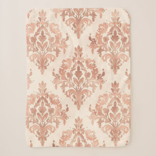 Warm Peach Damask Watercolor Ornamental Pattern Sherpa Blanket