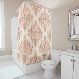 Warm Peach Damask Watercolor Ornamental Pattern Shower Curtain