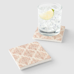 Warm Peach Damask Watercolor Ornamental Pattern Stone Coaster