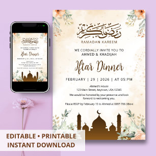 Warm Peach Floral Ramadan Iftar Dinner Invitation