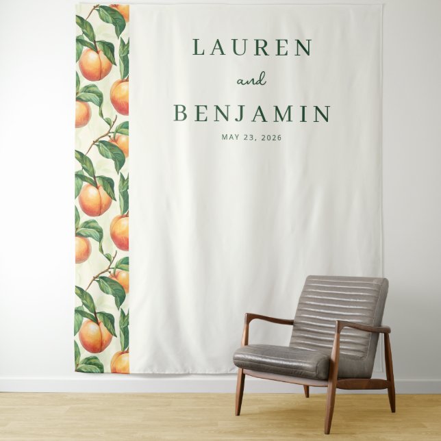 Warm Peach Illustration Border Tapestry (In Situ)