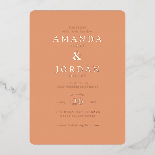 Warm Peach Minimalist Wedding Invitation (Front)
