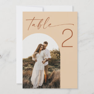 Warm Peach Sand Arch Photo Wedding Table Number
