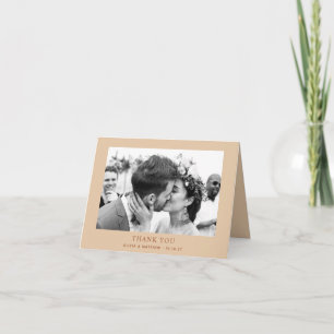 Warm Peach Sand Neutral Wedding Photo Folded Thank You Card