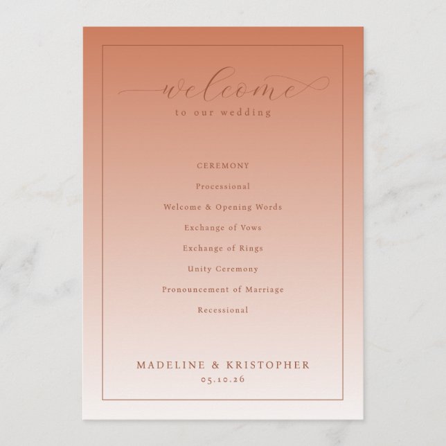 Warm Peach Wedding Ceremony Program Programme (Front)