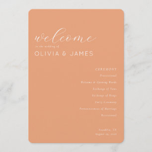 Warm Peach Wedding Ceremony Schedule Programme