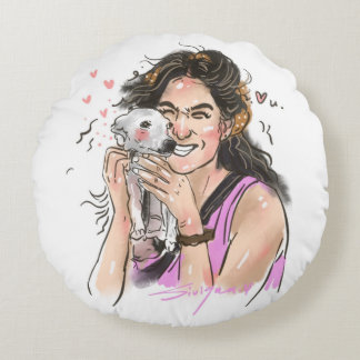 Warm Pet Love Round Throw Pillow - Custom Pet & Ow