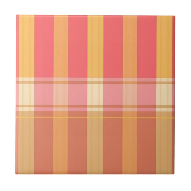 Warm Pink Brown Plaid Stripe Pattern Tile (Front)
